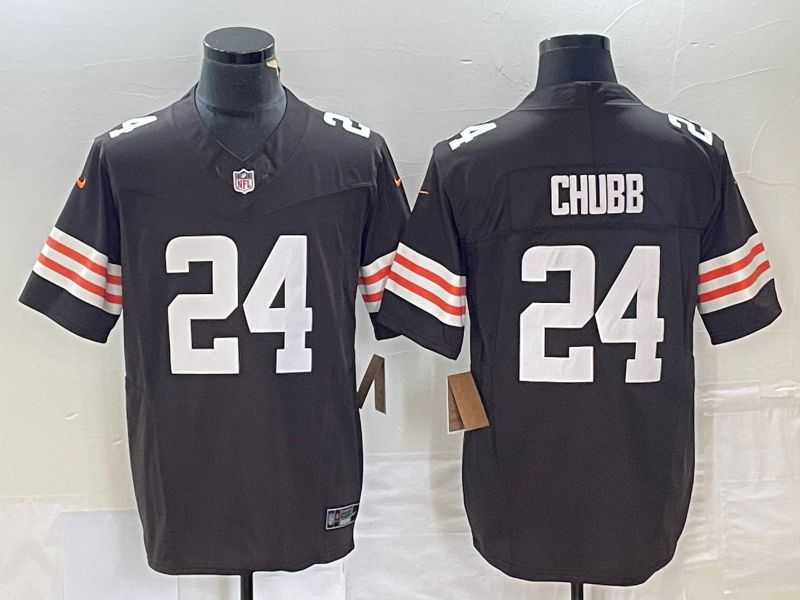 Men Cleveland Browns 24 Chubb Brown 2023 Nike Vapor Limited NFL Jersey style 1